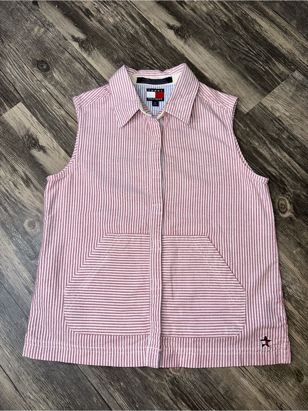 Tommy Hilfiger Womens Sleeveless Button Front Top Red White Stripe Cotton Size M